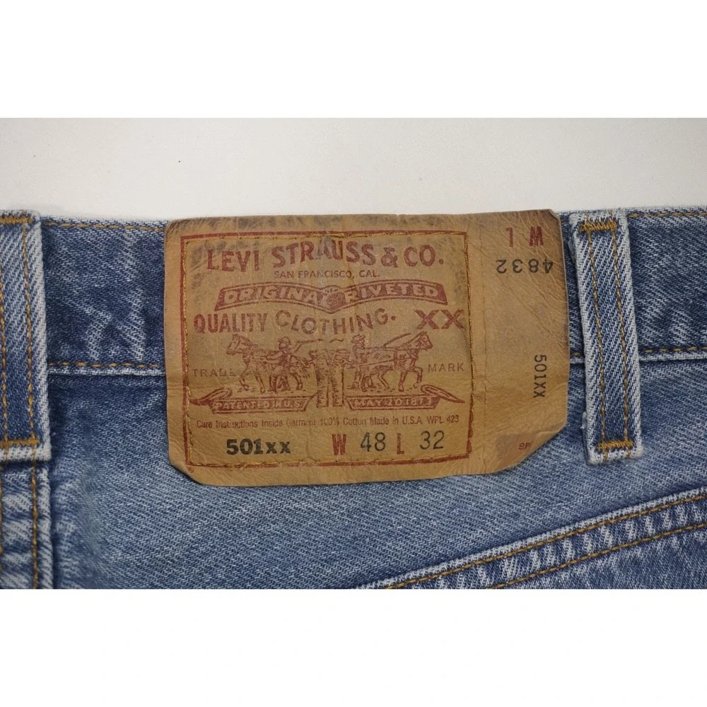 Levi's 501xx W48 L32 Blue Denim Straight Leg Jeans Made In USA Vintage